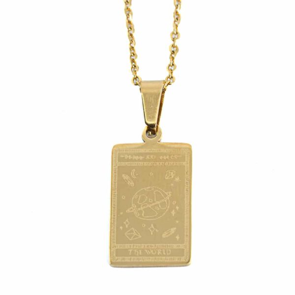 Amulet Staal Goudkleurig Tarot 'de Wereld'