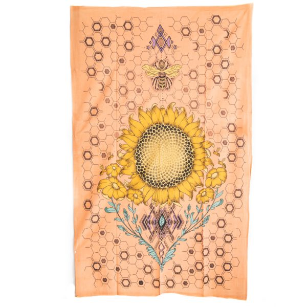 Authentiek Wandkleed Katoen Zonnebloem en Bij (215 x 135 cm)