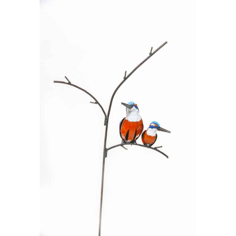 Farmwood Animals tuinbeeld ijsvogel op stam blauw / geel 9 x 9 x 15 cm