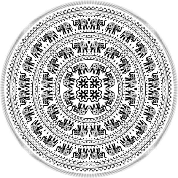 Mandala Wandkleed Rond Olifant Zwart/Wit (180 cm)
